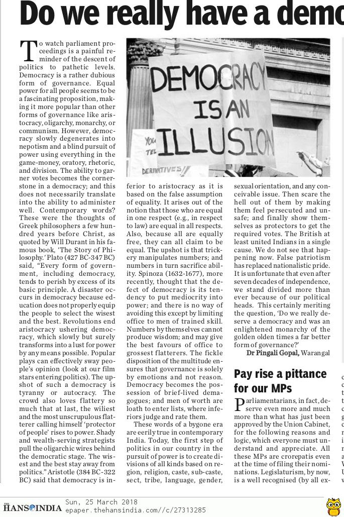 DO WE REALLY HAVE A DEMOCRACY-APRIL 25, 2018