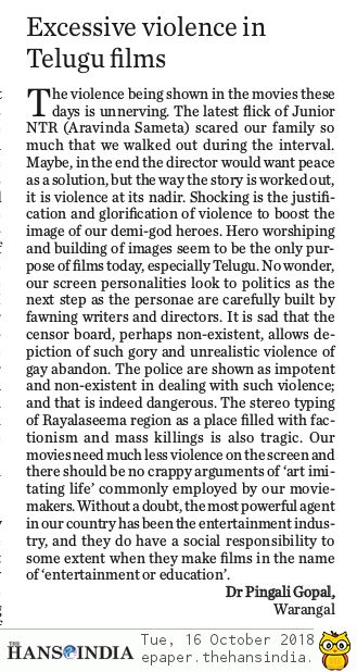 VIOLENCE IN TELUGU FILMS-16.10.2018
